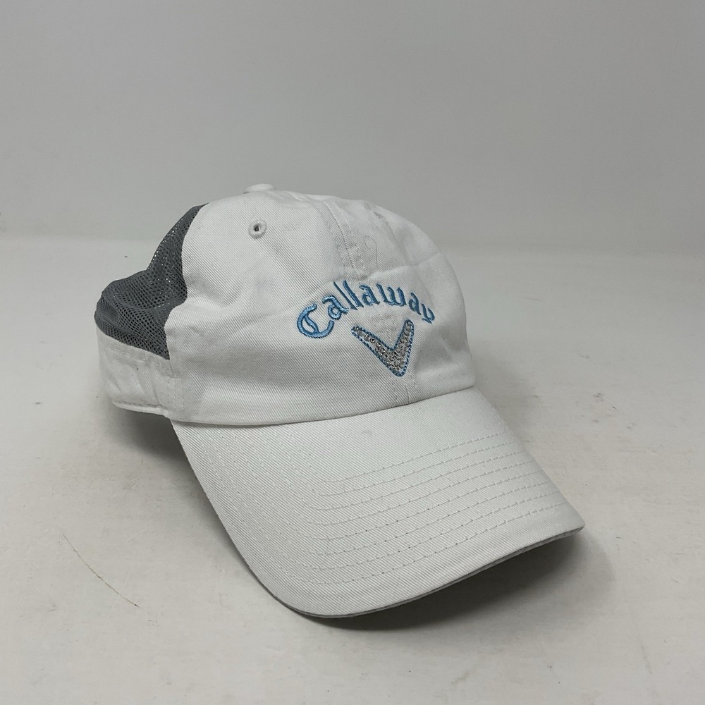 Calloway Golf Hat Womens White Rhinestone Bling Blue Embroidery Mesh Adjustable
